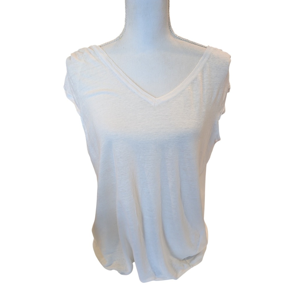 Laundry by Shelli Segal Top Cap Sleeve White Linen Rayon V-Neck Tie Back L